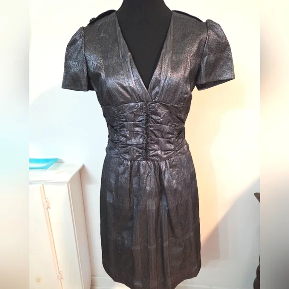 Burberry gunmetal fitted dress Sz 6 - Picture 1 of 16